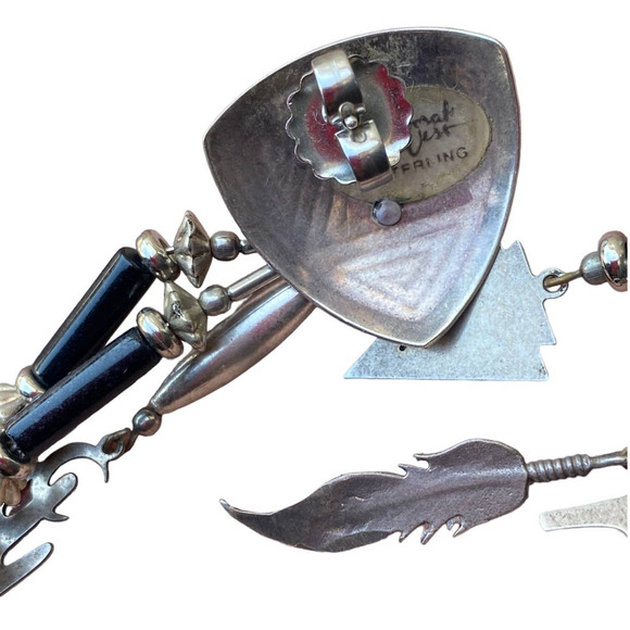 Vintage Deborah West 925 Sterling Silver Southwest Onyx Earrings Stud Dangle - Picture 5 of 6